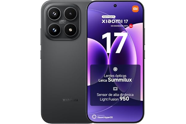 XIAOMI 17 Smartphone de 12+512GB Negro Lentes óptica Leica Summilux | Sensor de alta dinámica Light Fusion 950, Snapdragon 8 Elite Gen 5, HyperAI, Batería de 6330 mAh, 1 año de garantía adicional