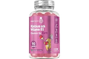 maxmedix Kalcium & vitamin D3-gummies för barn – 3 månaders förbrukning | 160 mg kalcium och 10 μg (400 IE) vitamin D3, 90 vegetariska gummies med jordgubbs- och vaniljsmak, glutenfria