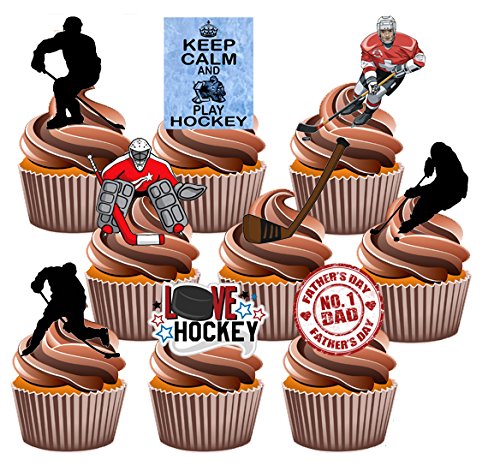 Vater 's Day Eishockey Themed Kuchen Dekorationen, essbar Stand-up Cup Cake Topper (Pack von 12)