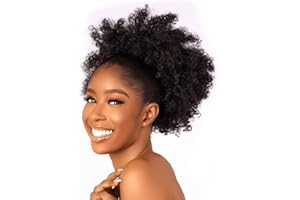 CECINILL Afro Puff Kinky Curly Drawstring Ponytail Extension for Black Women Synthetic Short Afro Kinkys Curly Afro Bun Extension Hairpieces Updo Hair Extensions with Two Clip (1#)
