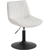 VASAGLE Swivel Vanity Stool, Velvet, Cream White and Matte Black | Dressing Table Stool, 43.0 x 46.5 x (65.5-77.5) cm, Velvet