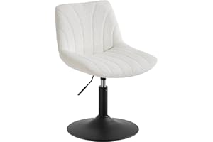 VASAGLE Sminkstol, Justerbar Snurrstol, Teddytyg | Låg Barstol, 43,0 x 46,5 x (65,5-77,5) cm, 120 kg, för Sovrum, Gräddvit oc