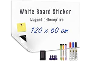 HeatPomelo Magnetische Whiteboard Folie 120 x 60 cm, Weißboard Kontaktfolie - Selbstklebend Tafelfolie für Wand, Tür, Büro, Zuhause