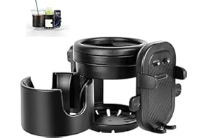 ‎ZEALSOUND ZealSound 3-in-1 Kinderwagen-Becherhalter mit 360° verstellbarem Handyhalter, Universeller Einzel- oder Doppelbecherhalter, Kompatibel mit Kinderwagen, Rollstühlen, Fahrrädern & Einkaufskörben