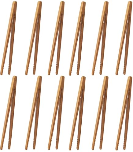 Bambus Brotzangen Set - 12 Stück Wiederverwendbare Küchenzangen Für Toast & Mehr