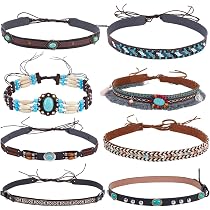 Bande De Chapeau Cowboy Simili Cuir Tressé - Réglable Turquoise Et Café - Accessoire Western Pour Chapeau De Paille