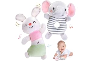 ZENDSTANDING Baby Girl Toys 0-6 Months - 2Pcs Baby Rattles Toys Soft Plush Sensory Toys for 0 3 6 9 12 Month Infant Girls Shower Gift (Elephant/Bunny)