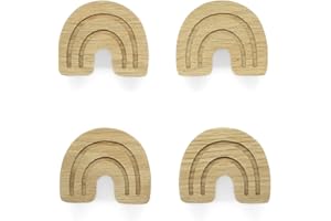 PLT - Maniglie per mobili per bambini, in legno di quercia non trattato, pomello, universale, per cassettiera, armadio, cassetto, porta, cameretta dei bambini, 4, motivo arcobaleno