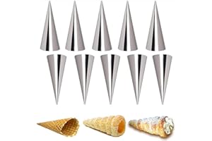 Joyeee Lot de 10 moules à pâtisserie en forme de corne de crème en acier inoxydable pour cannolis, houppette, cône de pâtisserie, moule à croissant, moule à brioche de 12,7 cm, outil de cuisson,