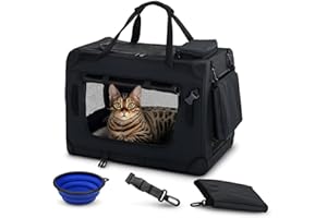 PET VIOLET Hundebox Hundetransportbox faltbar & robust für Auto & Reise 50×34×36 cm – atmungsaktive Transportbox Transporttasche für Hunde & Katzen Stoffbox Tragetasche Schwarz