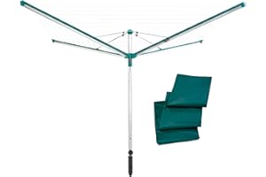 Leifheit Séchoir parapluie Linomatic 600 Deluxe Cover, étendoir parapluie grande surface d'étendage avec douille fixation et housse de protection, séchoir à linge jardin solide et résistant, Easy-lift