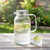 Deconox Silikon Fitilli Borosilikat Cam S&uuml;rahi (2000 ml) - Metal Kapaklı, Isıya Dayanıklı, S&uuml;zge&ccedil;li Şeffaf Buzlu &Ccedil;ay ve Limon