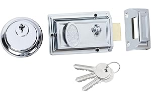 DIDA® Traditional Nightlatch with 3 Copper Keys, Premium Solid Brass Rim Cylinder, 60mm Backset, Suitable for Doors 38 to 57 mm Thick, Polished Chrome Finish, High Security Front Door Lock
