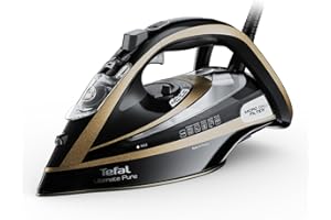 Tefal Ultimate Pure Steam Iron, 3100W, 280g/min Steam Boost, 350ml Water Tank, 3m Cord, Non-Stick Durilium Soleplate, Anti Scale, Anti-drip, Black and Gold FV9843G0
