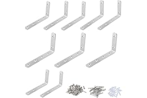 NAHUAA 10 Piezas Escuadras Metalicas 125x75x20 mm Escuadras Para Madera en Forma de L Angulos Metalicos de Acero Inoxidable con 40 Tornillos, Plata