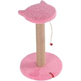 Pugalo Stepli Kedi Y&uuml;zl&uuml; Platform Tırmalama Tahtası, Gri Peluş Kaplı, Sisal İpli, Oyuncaklı (Pembe)