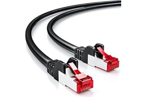 deleyCON 3,0m Kabel Sieciowy Cat6-1000 Mbit (Miedź, S/FTP, Bezhalogenowy) RJ45 Gigabitowy Patchcord Ethernet LAN - do DSL, Internetu, Wi-Fi, Switcha, Routera, Modemu, Panelu Krosowego, PoE - Czarny