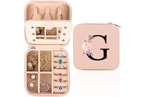 WALLFID Travel Jewellery Box,Alphabet Jewellery Organiser,Portable Jewellery Box,Small Travel Jewellery Storage Case with Mirror,Birthday Gift for Women,Mothers Birthday Valentines Day Gift Ideal(G)