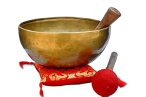 OSNICA Cuencos tibetanos antiguos del Himalaya, de metal martilleado, con mazo y cojín para meditación, cánticos, para la oración curativa y yoga (25,5 cm)