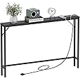 VEDECASA 5.9" Skinny Console Table with Charging Station Narrow Long Behind Couch Table with Power Outlets USB Ports Slim Sofa Table for Entryway Living Room Hallway Office Sturdy Steel Frame Black
