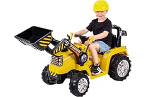 Actionbikes Motors Kinder Elektro Radlader | 2,4 Ghz Fernsteuerung - 2 x 25 Watt Motoren (50 Watt) - Sitz für 1 Person - Farbige LED Beleuchtung - Kinderfahrzeug (Gelb)