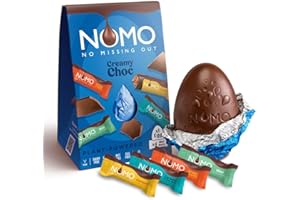 ‎NOMO NOMO Creamy XL Osterei INKLUSIVE 4 Mini-Schokoriegel | 154 g | Orange, Minz, Karamell | LAKTOSEFREI, GLUTENFREI, EIFREI, NUSSFREI | für Allergiker | zertifizierter Kakao | vegane Schokolade zu Ostern