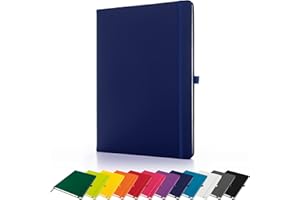 Savvy Bee Premium A4 Notebook New Lined Hardback Journal with Pen Loop,196 Page, Elastic Closure and Ribbon Marker Notepad Note Book Notes Pad (Navy)