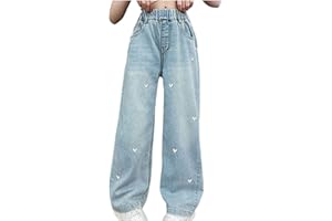 ECUNGWUA Baggy Jeans Girls Y2K Vintage Wide Leg Jeans Denim Trousers Kids High Waist Casual Trousers with Pockets Teenager Girls Streetwear