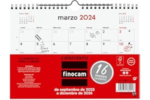 Finocam - Calendario Neutro Pared 16 Meses 2023 2024 Mes Vista Septiembre 2023 - Diciembre 2024 (16 meses) Español