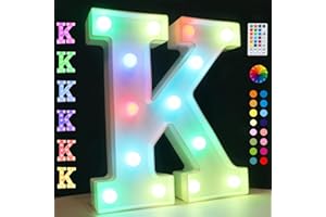 OYCBUZO Light Up Colorful LED Marquee Letter Lights, 18 Colors Changing Alphabet Letters Sign with Remote Timer for Night Light Wedding Birthday Party Lamp Christmas Home Bar Decor- Colorful K