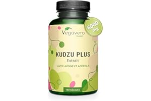 KUDZU Plus Vegavero® | 600 mg d'Extrait (10:1) | Standardisé en ISOFLAVONES | Avec Vitamine C Naturelle | Sans Additifs | 180 Gélules | Antioxydant Puissant + Anti Tabac | VEGAN