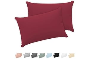 Twinzen® Funda Almohada 40x70 (Juego de 2) - Burdeos - 100% Algodon Jersey - Funda de Almohada Algodon - Funda Cojin para Cama - Protector de Almohada con Cremallera