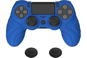 PlayVital Funda de Silicona para ps4/Slim/Pro Mando - Carcasa Protectora Suave y Antideslizante, Carcasa con 2 Tapas de Joystick, Diseño Ergonómico - Edición Guardian (Azul)