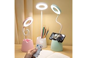 SUUKI Lámpara Escritorio LED, Flexo con Mando a Distancia y Función de Temporizador, Blanco Lámpara Escritorio de Protección Ocular con Portalápices, Lámparas de Mesa USB Recargables-4000mAh Plegable Luz
