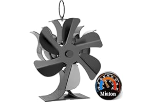 Miaton Log Burner Fan Silent Operation | 6-Blade Stove Fans for Wood Burner | Heat Powered Wood Burning Stove Fan with Log Burner Thermometer | Fireplace Accessories Tools