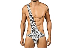 iiniim Mankini Patrón de Cebra para Hombre Atractivo Bóxer Tangas Calzoncillos Sexy Body de Natacion Ropa Interior Elástico Bodysuit Singlet Mankini Ropa de Baño