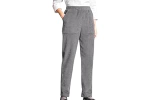 Povanjer Women's Corduroy Cotton Trousers - Soft Corduroy Trousers with Elastic Waist and Pockets | Corduroy Trousers with Straight Leg for Girls