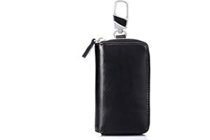 ESDREM Genuine Leather Key Case Car Key Wallet with 12 Hook Zip Around Keychain Holder for Men and Women