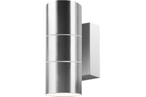 Kerry Outdoor Wall Lights, IP65 Waterproof Up Down Mains Powered Lighting, Outside Sliver Stainless Steel Wall Sconce with Push Connector, Exterior Wall Mount Lamp for Front Door Porch (Bulb Excl.)