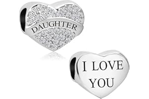 KunBead Jewelry I Love You Heart Crystal Mum Sister Daughter Auntie Nana Dad Bead Charms Compatible with Pandora Bracelets