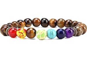 BOTHFOX Chakra Bracelets for Women and Men,Healing Crystal Natural Lava Stone Gemstones Tourist Souvenir Elastic 8mm Beads Bracelet for Anxiety Relief Yoga and Reiki Bangle Energy Balance Tiger Eye Stone
