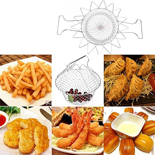 Fry French Chef Basket von aiqi, faltbar Dampf Spülen Zugentlastung Magic Resteschale Edelstahl Net Korb für Küche Kochen - 6