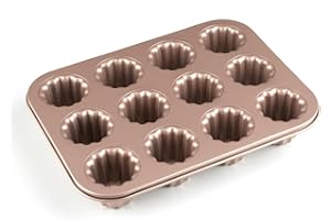 Parmedu Stampo per Cannele Antiaderente-Stampo per Dolci: Forma per Cannele in Acciaio al Carbonio-Stampo per Dolci alla Francese con 12 Cavità - Piastra per Mini Muffin, Lavabile in Lavastoviglie