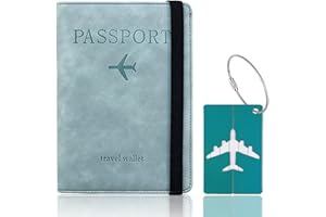 TOCTAX Custodia per Passaporto con Etichetta per Bagaglio, Custodia per Passaporto con Blocco RFID, Custodia Protettiva per Carte di Credito, Porta Carte, D'identità e Documenti di Viaggio（Blu）