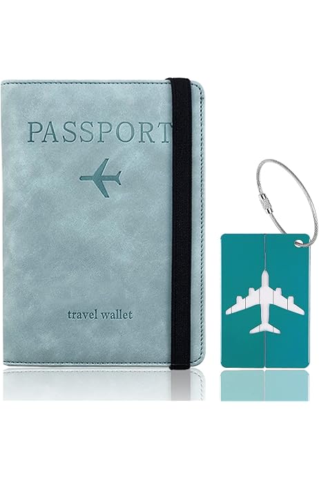 Set 2 Pezzi Portapassaporto Con Etichette Bagaglio - Custodia PU Con Protezione RFID, Rosa E Blu