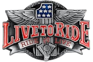 BOBIJOO Jewelry - Gürtelschnalle mit der Amerikanischen Flagge Live to Ride-USA Bronze Dornschließe Metall-Biker Gürtel