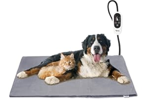 Toozey Manta Eléctrica para Perros y Gatos Interior, Ajustable Temporizador y Temperatrue Almohadilla Calefactora para Mascotas Gatos y Perros Recién Nacidos/Pequeños/Ancianos,Gris - XL (90 * 60cm)