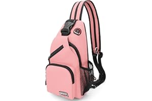 HNOOM Sac de Poitrine Femme Léger Petit Sacs à Dos avec Trou pour écouteurs Sac à Bandoulière en Toile Oxford Multifonction Multi-Poches Sling Bag pour Excursion Camping Voyage Cyclisme (Rose)