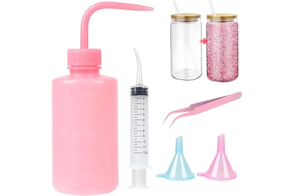 Yallmie 5 stycken snöbolls-mugg-set, snöbollstillbehör med 250 ml sprayflaska plast, 2 trattar, pincett och böjd spruta, glitter snöbollskoppar gör-det-själv-set, snöglob tumbler-set