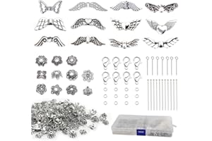 Sweieoni ZY0003, Ali Angelo Bigiotteria 500 Pezzi Ali Perline Metallo Angelo Portachiavi Angelo Custode Perline Ala Distanziatori in Metallo con Chiodini per Bigiotteria Fai-da-Te, Argento